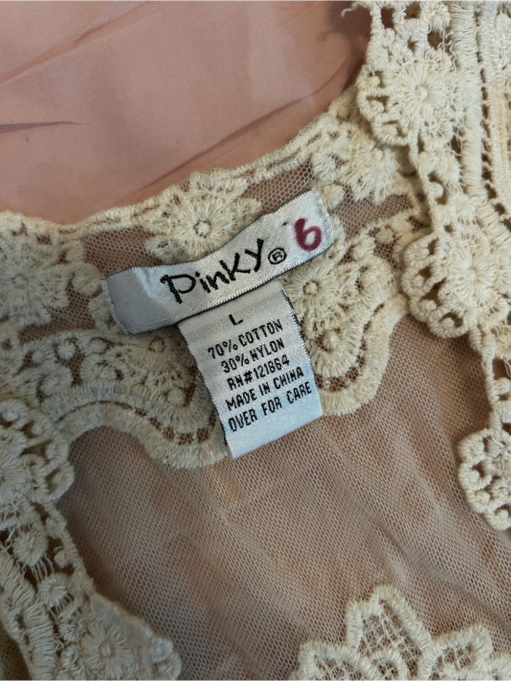 Pinky Cream Crochet Lace Overlay Vest. Size L - Picture 3 of 6